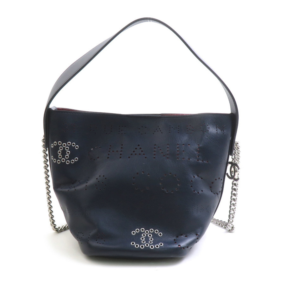 Chanel handbag/shoulder bag, perforated leather, navy, women's, AS0487 90291c